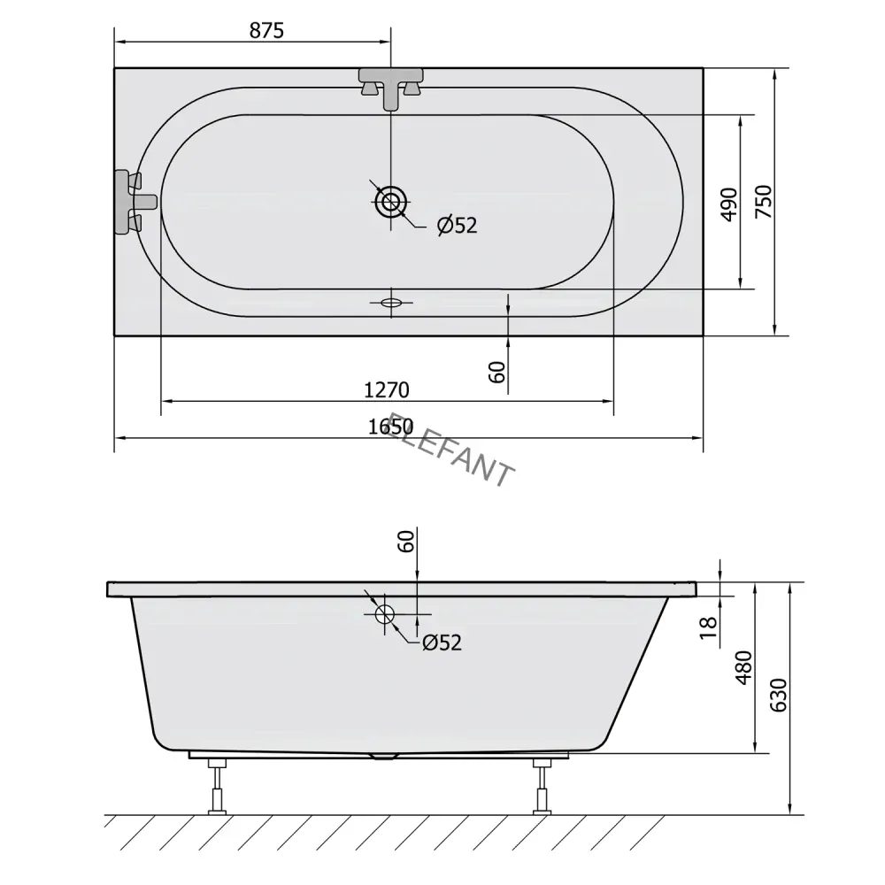 ASTRA B SLIM obdélníková vana 165x75x48cm, bílá