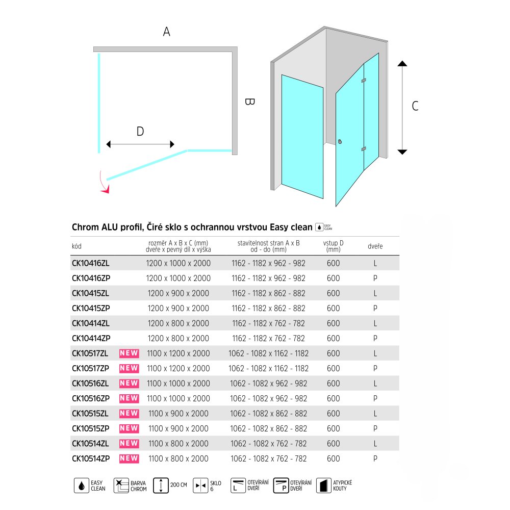 Mereo Sprchový kout, Novea, obdélník, 100x90 cm, chrom ALU, sklo Čiré, dveře pravé a pevný dí