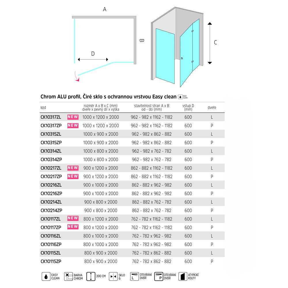 Mereo Sprchový kout, Novea, obdélník, 100x90 cm, chrom ALU, sklo Čiré, dveře pravé a pevný dí