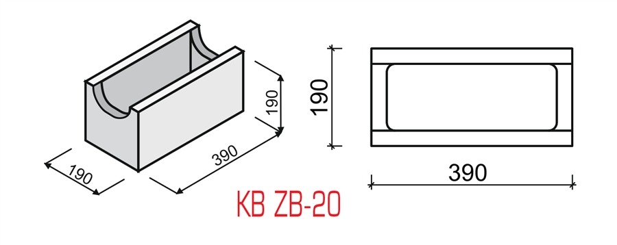 Ztracené bednění KB-BLOK 20 190x190x390 mm